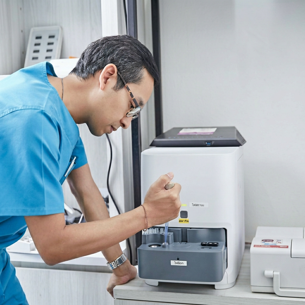 PETiS veterinarian working with lab equipment